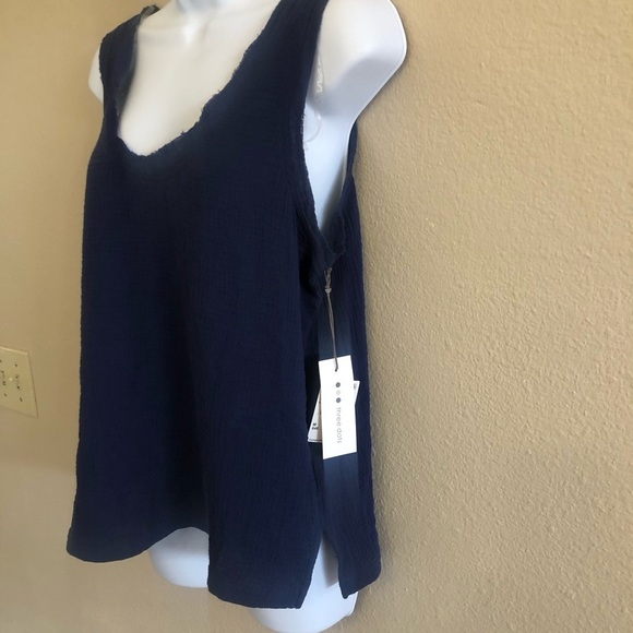 Three Dots Women’s Navy Blue Gauze Raw Hemline V-Neck Sleeveless Tank Size M - Picture 7 of 14